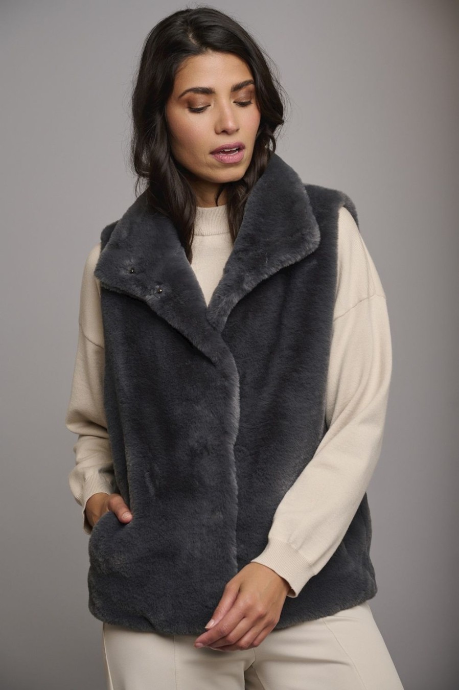 Women Rino & Pelle Coats | Lison Faux Fur Gilet-Night