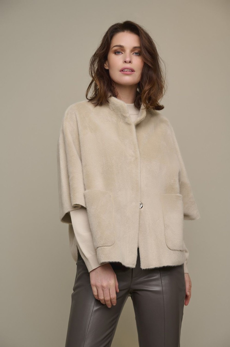 Women Rino & Pelle Jackets | Dewi Faux Fur Cape-Stone