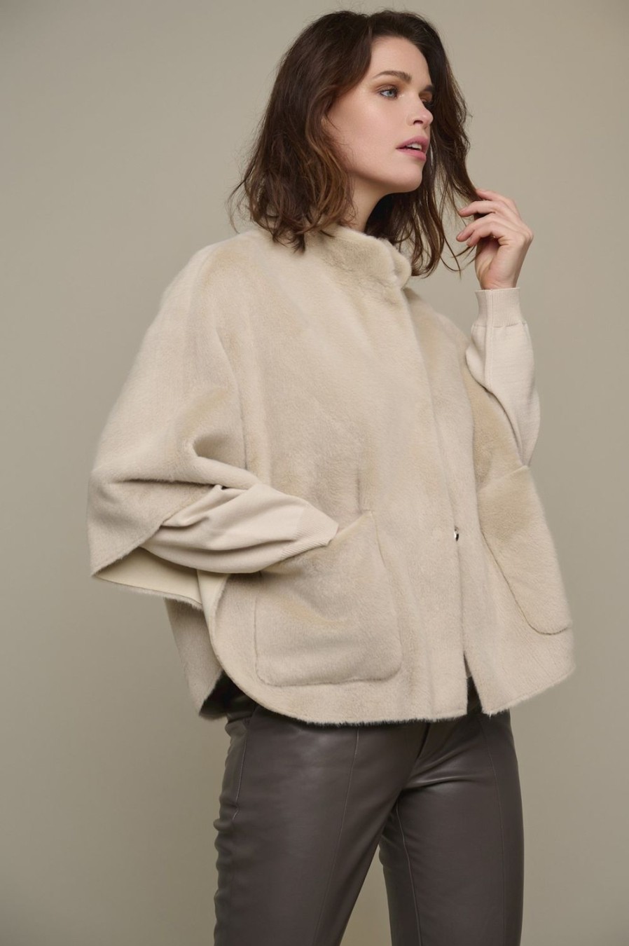 Women Rino & Pelle Jackets | Dewi Faux Fur Cape-Stone