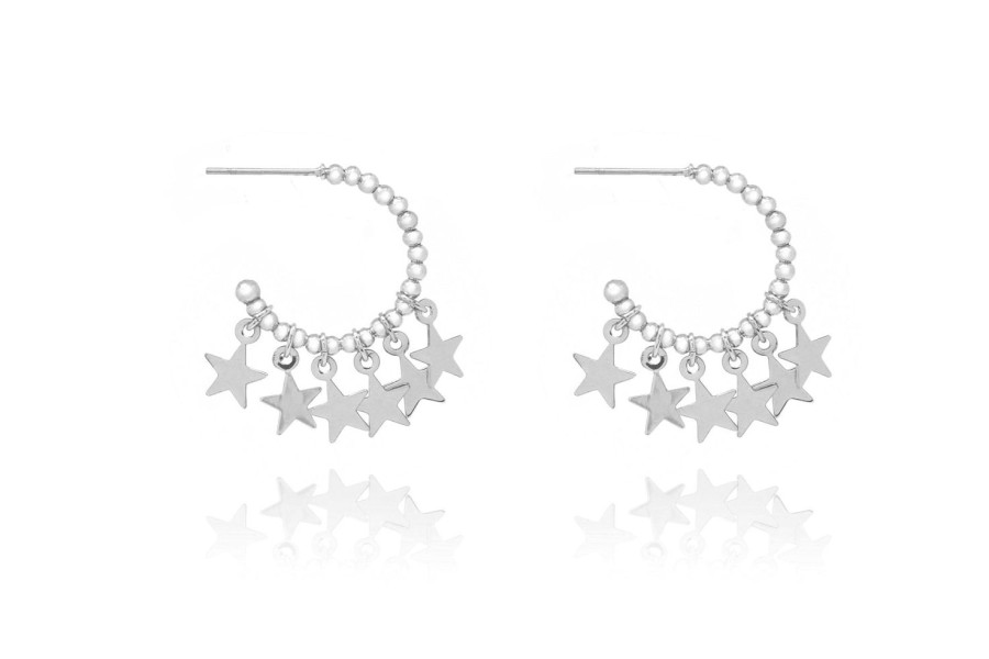 Women Boho Betty Earrings | Aura Multi Star Hoop Earrings-Silver