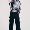 Women Doodie Stark Knitwear | Little Stripe Roll Neck Knit-Grey/Red