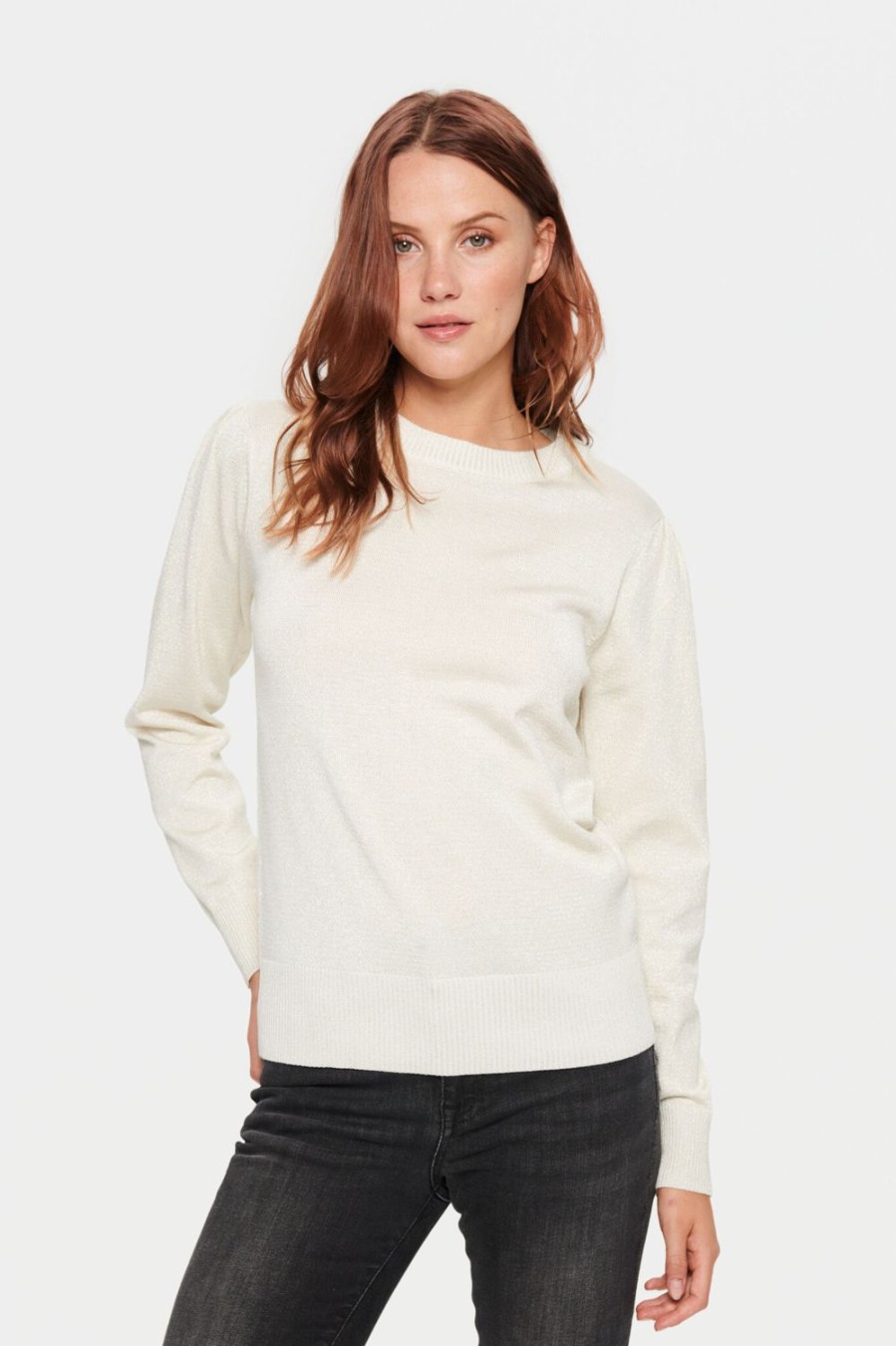 Women Saint Tropez Knitwear | Kila Ls Shimmer Pullover-Ice