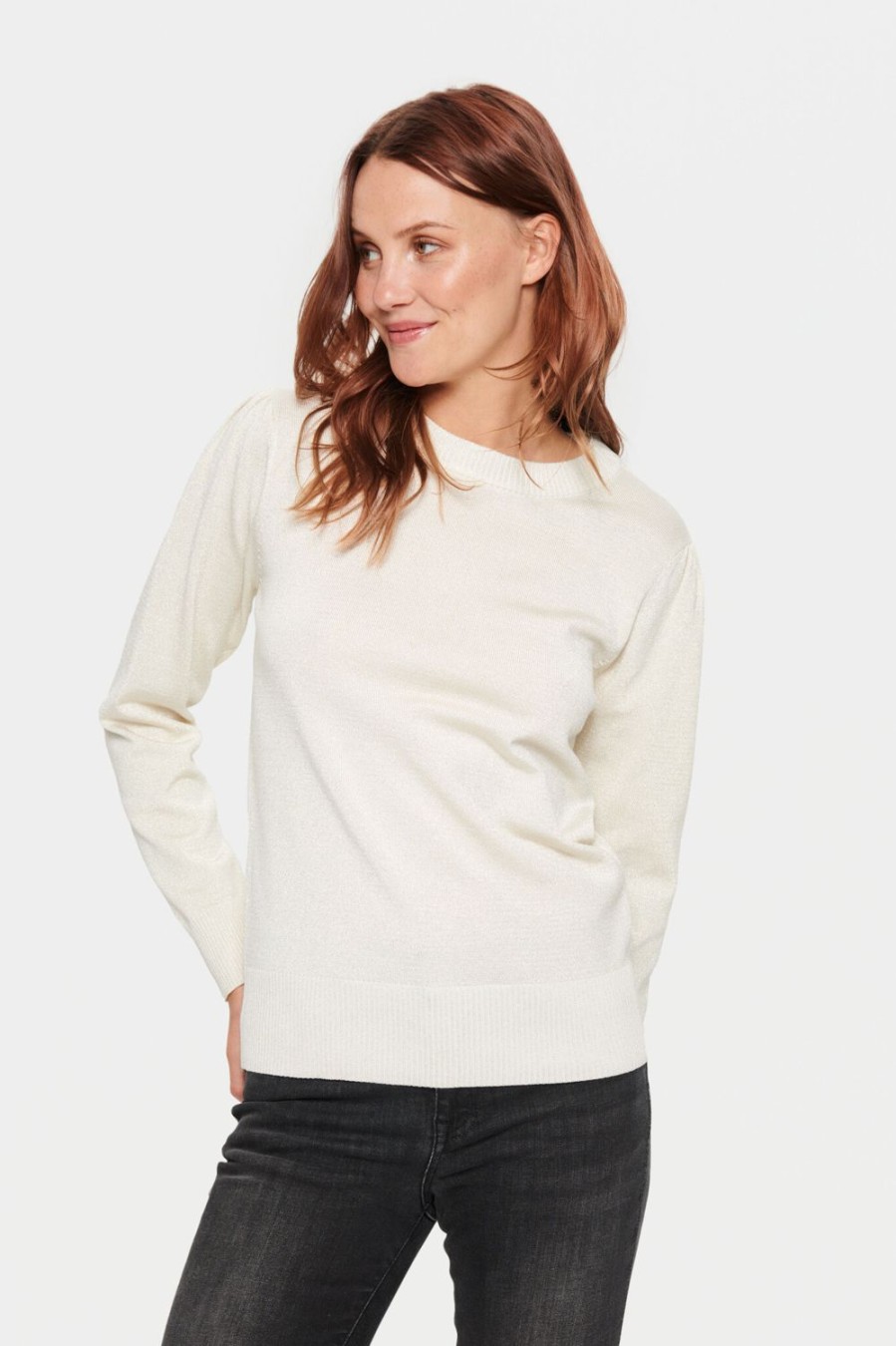 Women Saint Tropez Knitwear | Kila Ls Shimmer Pullover-Ice