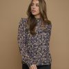 Women Rino & Pelle Tops | Reina Blouse With Ruffle-Navy Flower