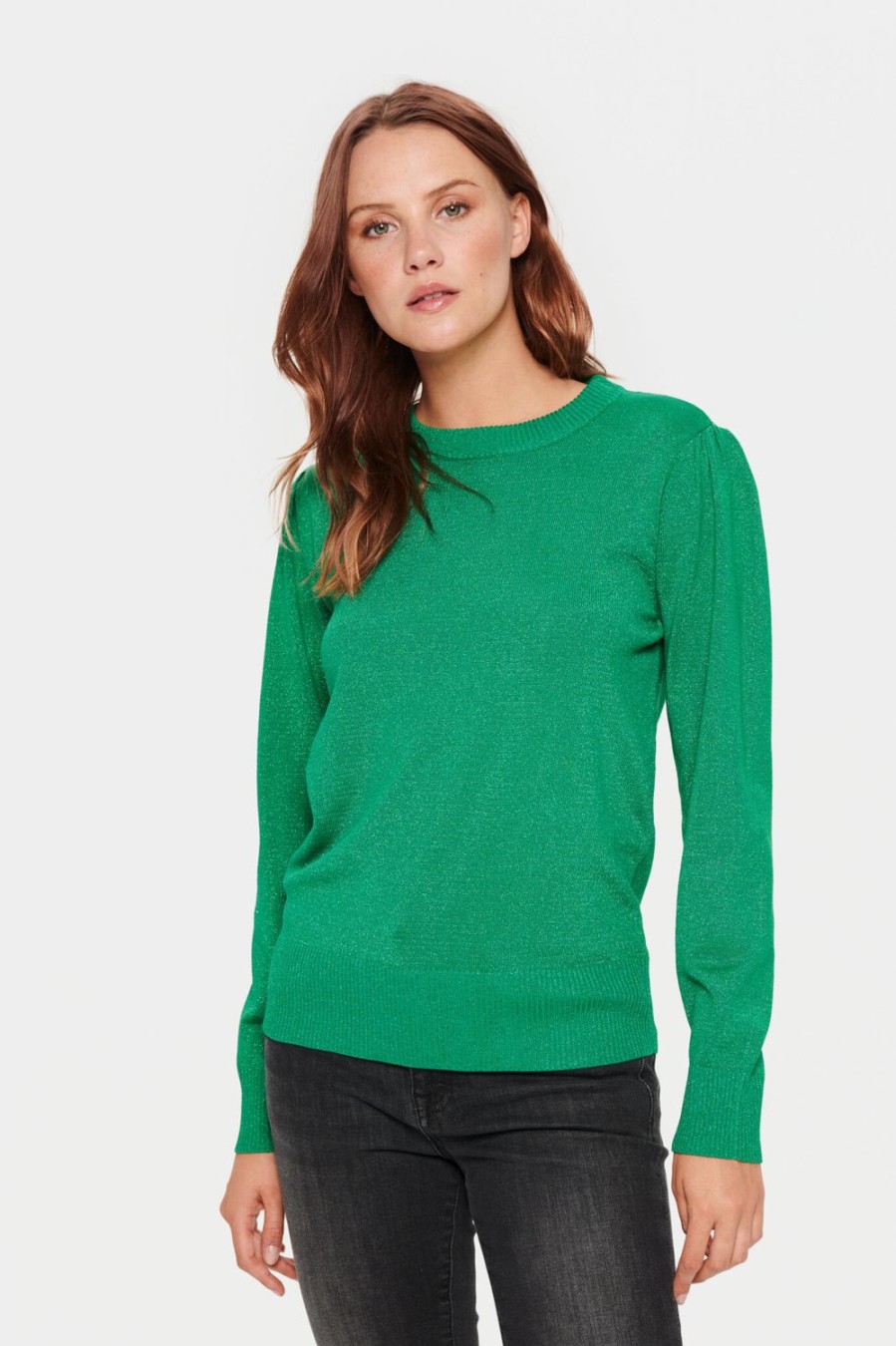 Women Saint Tropez Knitwear | Kila Ls Shimmer Pullover-Jelly Bean