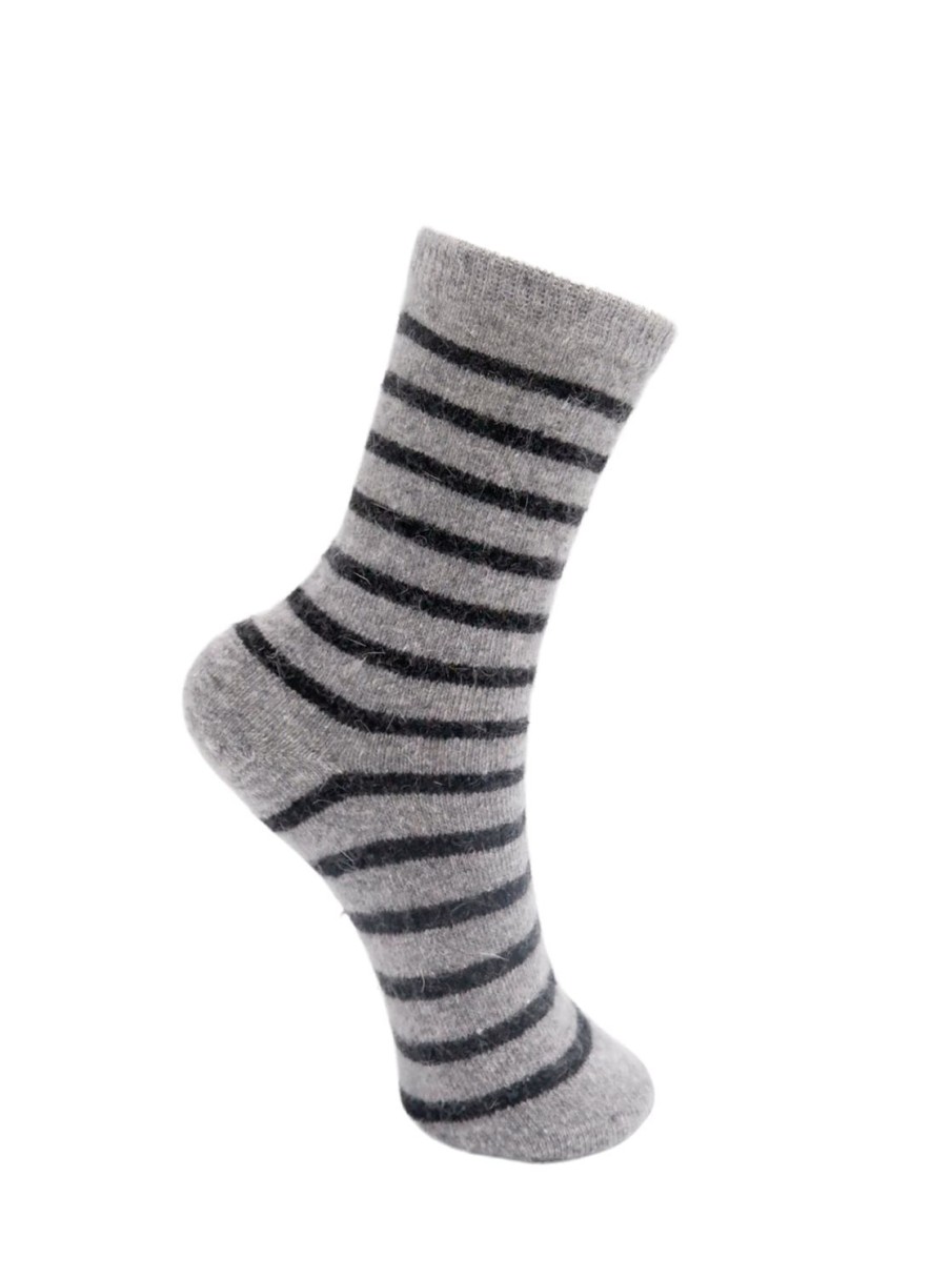 Women Black Colour Socks | Wonderland Striped Sock-Lt Grey