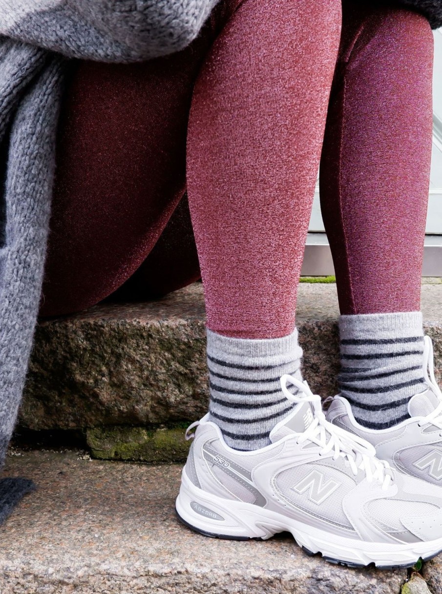 Women Black Colour Socks | Wonderland Striped Sock-Lt Grey