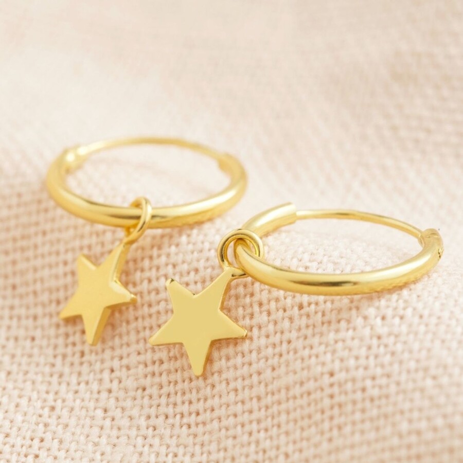 Women Lisa Angel Earrings | Sterling Silver Tiny Star Hoop Earrings-Gold