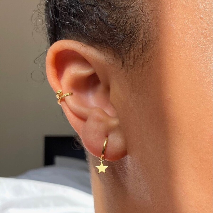 Women Lisa Angel Earrings | Sterling Silver Tiny Star Hoop Earrings-Gold