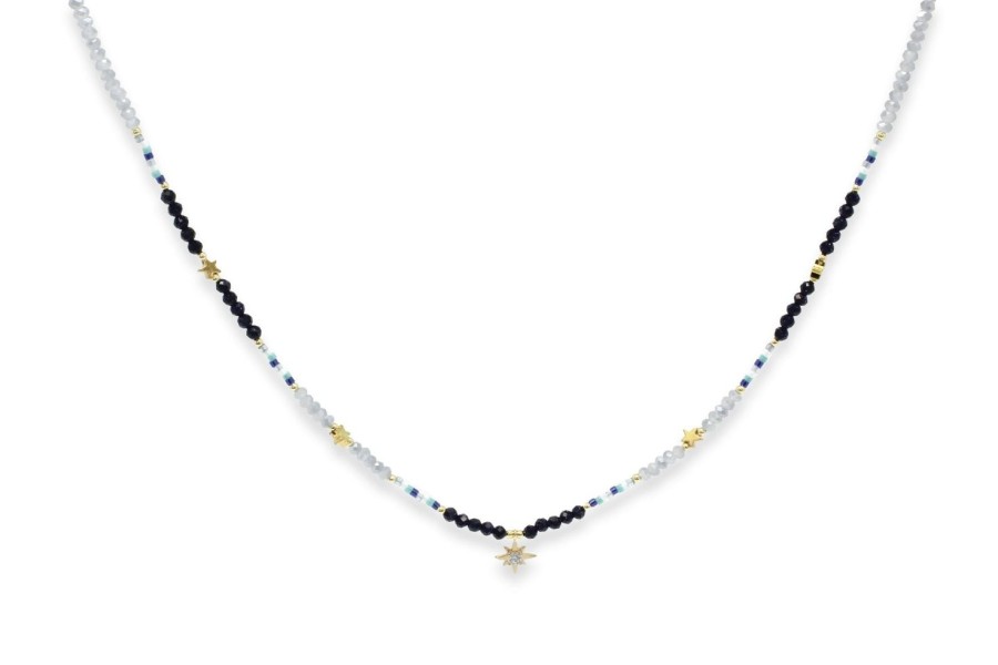 Women Boho Betty Necklaces | Aditi Black Beaded Star Necklace-Gold