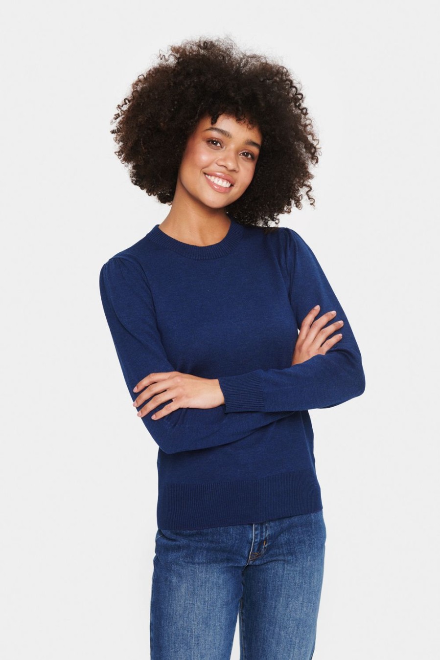 Women Saint Tropez Knitwear | Mila Pullover-Medieval Blue Melange