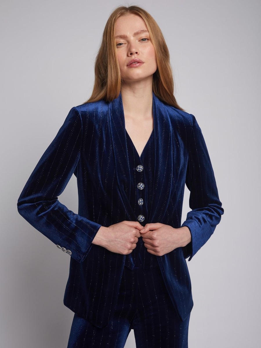 Women Vilagallo Jackets | Smoking Jacket-Navy Glitter