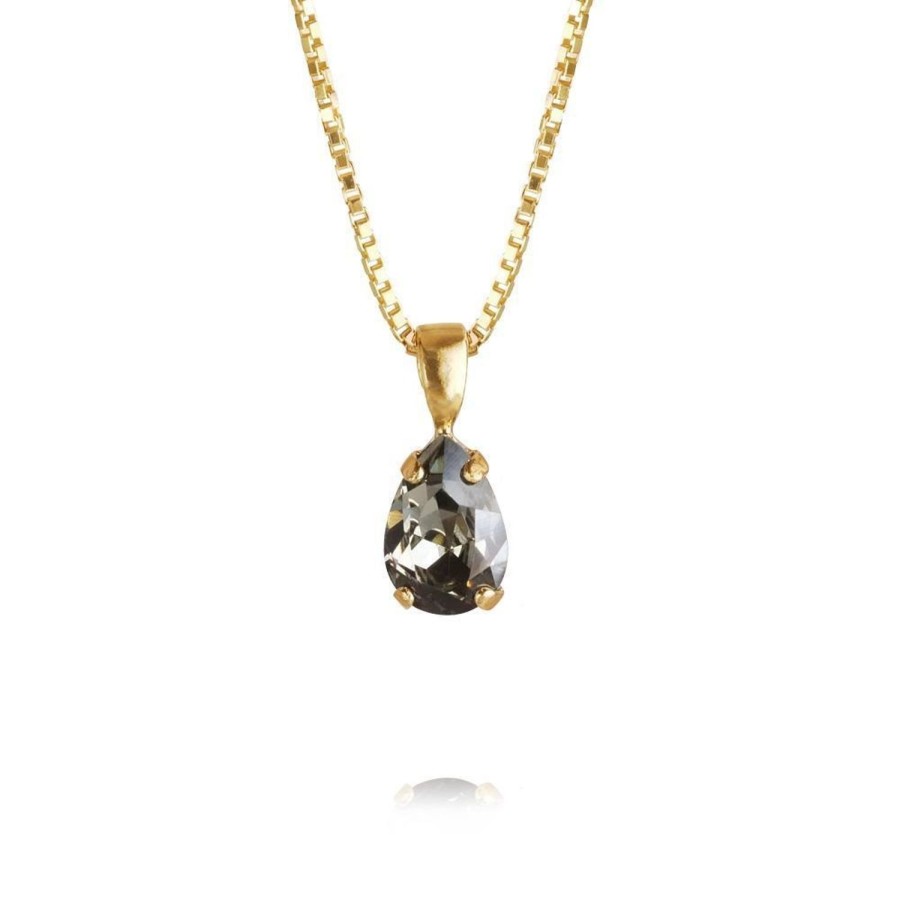 Women Caroline Svedbom Necklaces | 235987 Petite Drop Necklace Gold Black Diamond