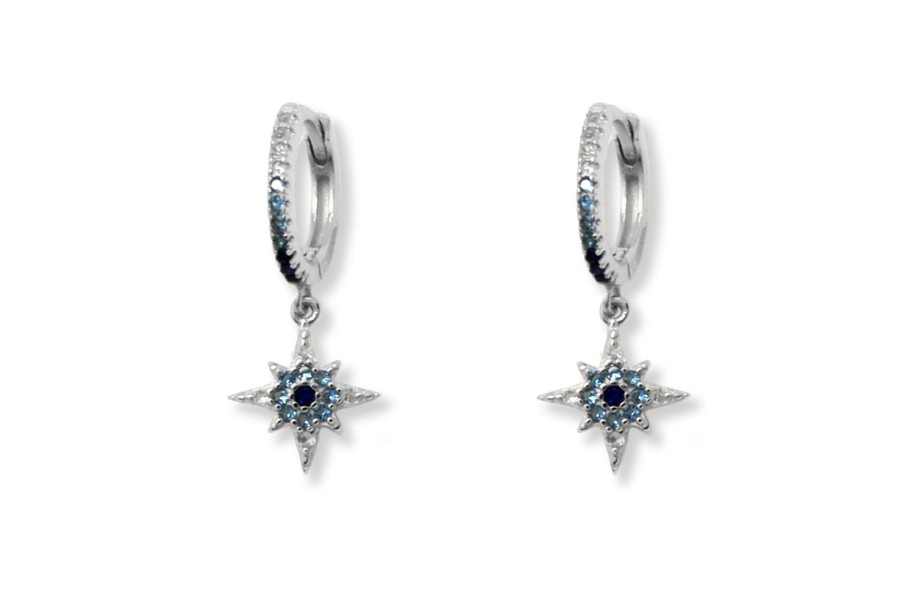 Women Boho Betty Earrings | Cohan Blue Ombre Cz Silver Hoop Star Earrings