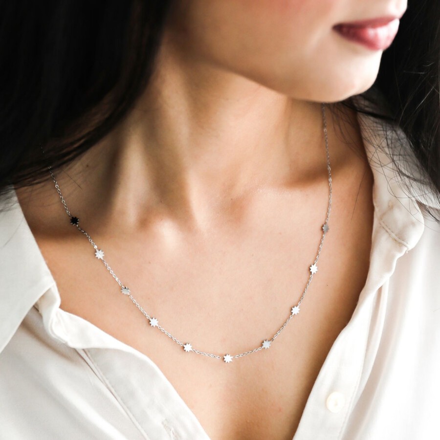 Women Lisa Angel Necklaces | Stainless Steel Long Tiny Star Necklace-Silver