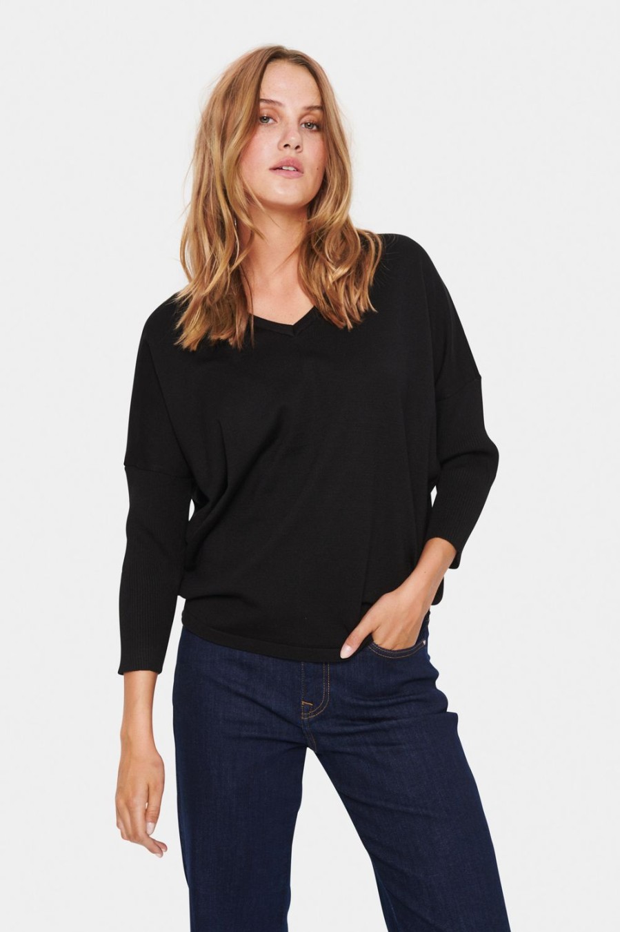 Women Saint Tropez Knitwear | Mila V-N Pullover-Black