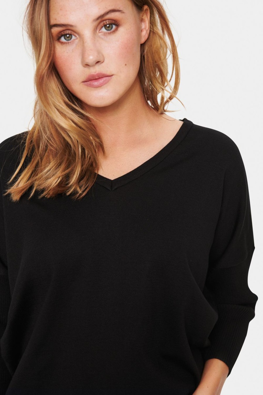 Women Saint Tropez Knitwear | Mila V-N Pullover-Black