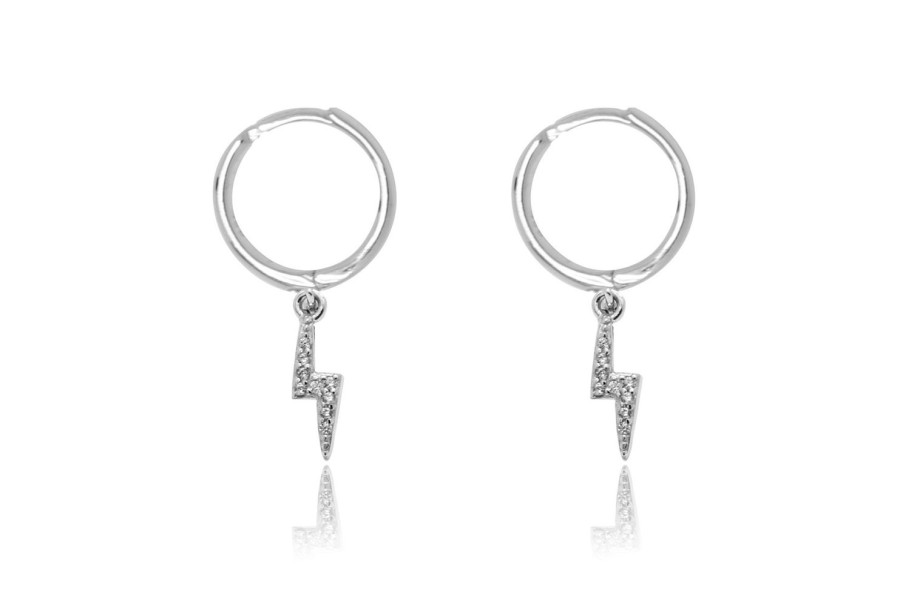 Women Boho Betty Earrings | Callies Lightening Bolt Huggies-Silver