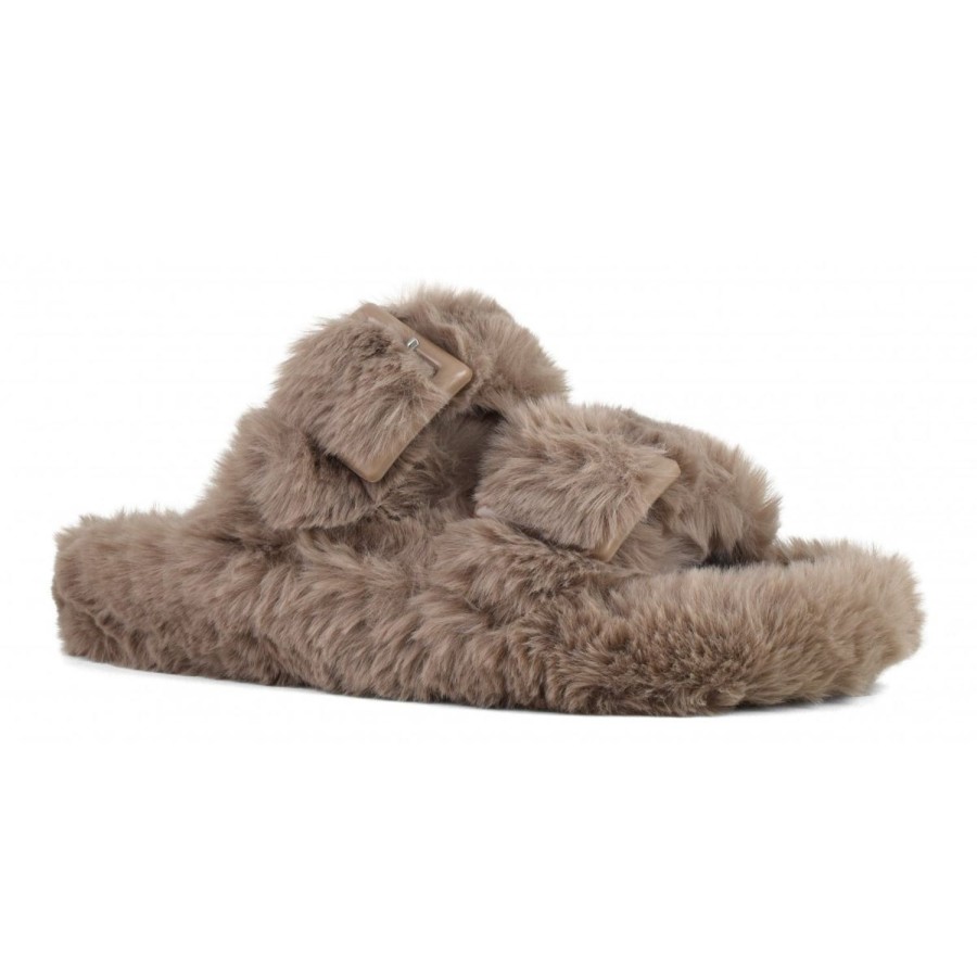 Women Colors of California Slippers | Faux Fur Slipper-Taupe