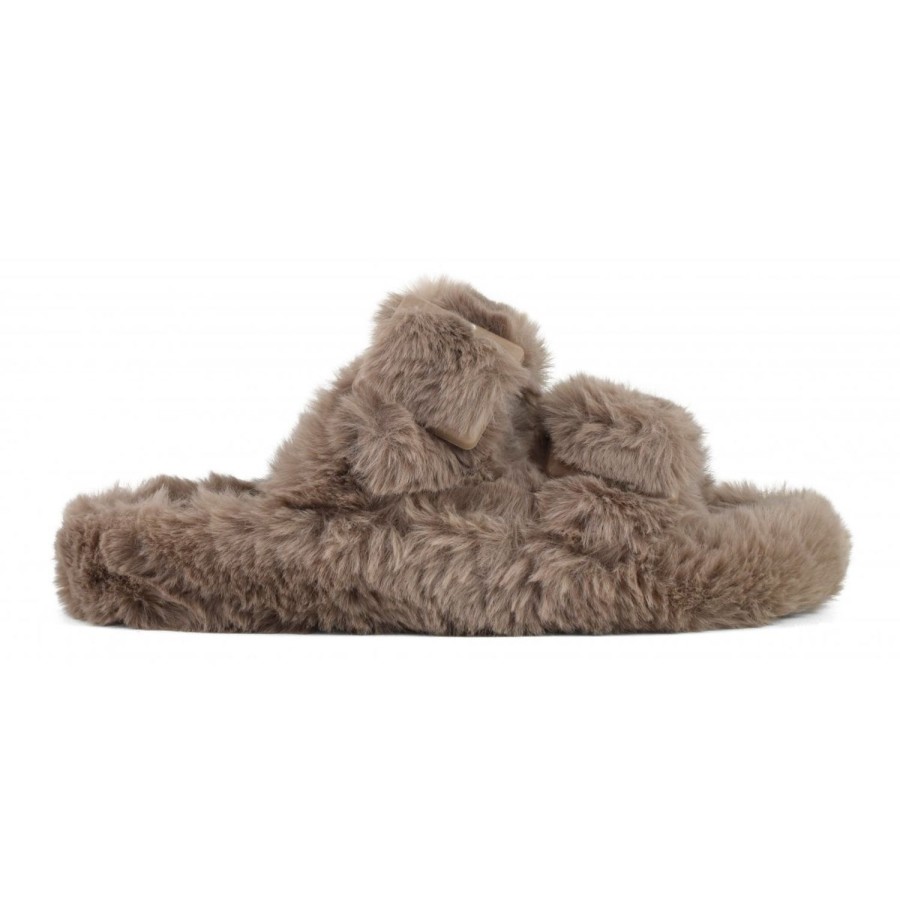 Women Colors of California Slippers | Faux Fur Slipper-Taupe