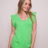 Women Suzy D Tops | Mina Frill Sleeve Cotton Tee-Neon Green