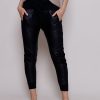 Women Suzy D Trousers | Vegan Leather Joggers With Side Panel-Black