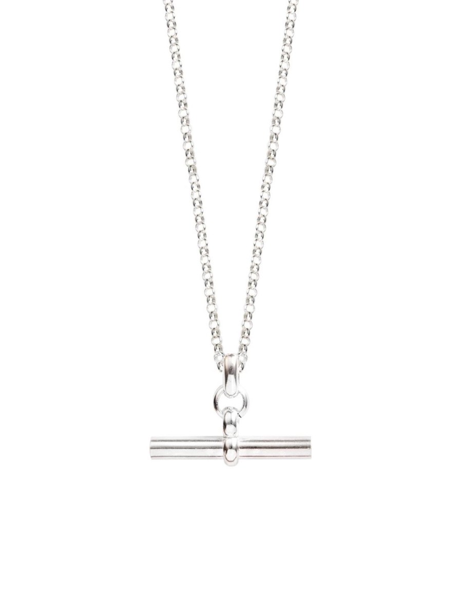 Women Tilly Sveaas Necklaces | Medium Silver T-Bar On 60Cm Belcher Chain