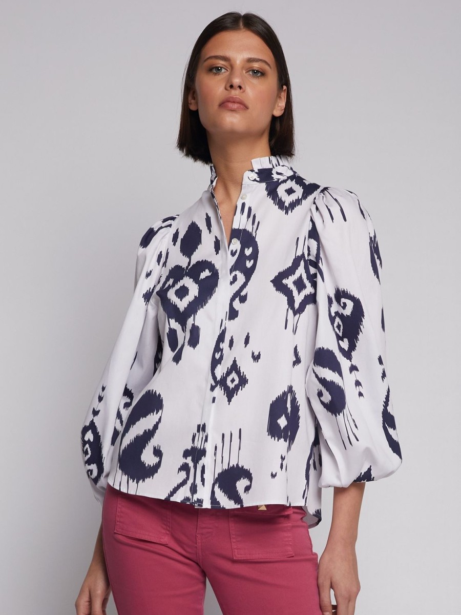 Women Vilagallo Tops | Tatiana Blouse-Ikat White/Navy