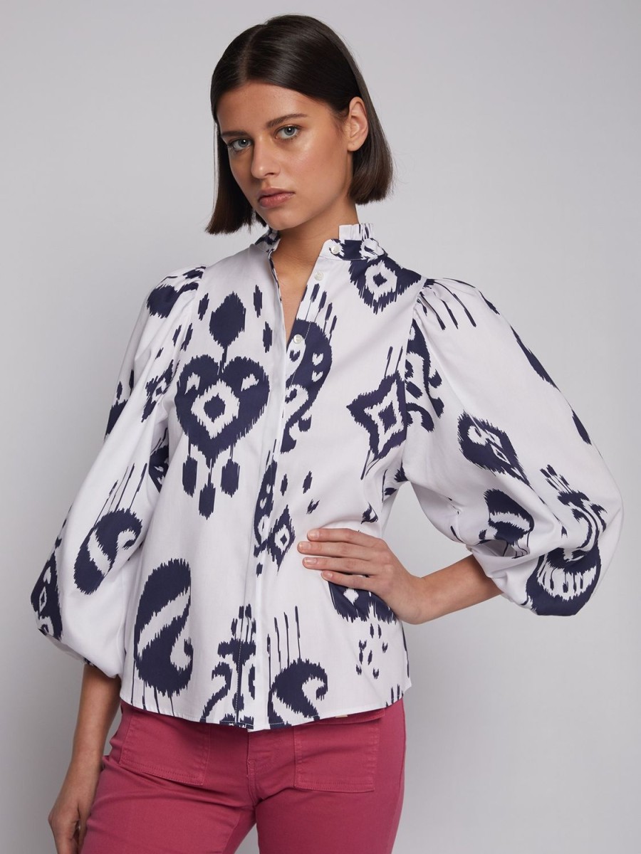 Women Vilagallo Tops | Tatiana Blouse-Ikat White/Navy