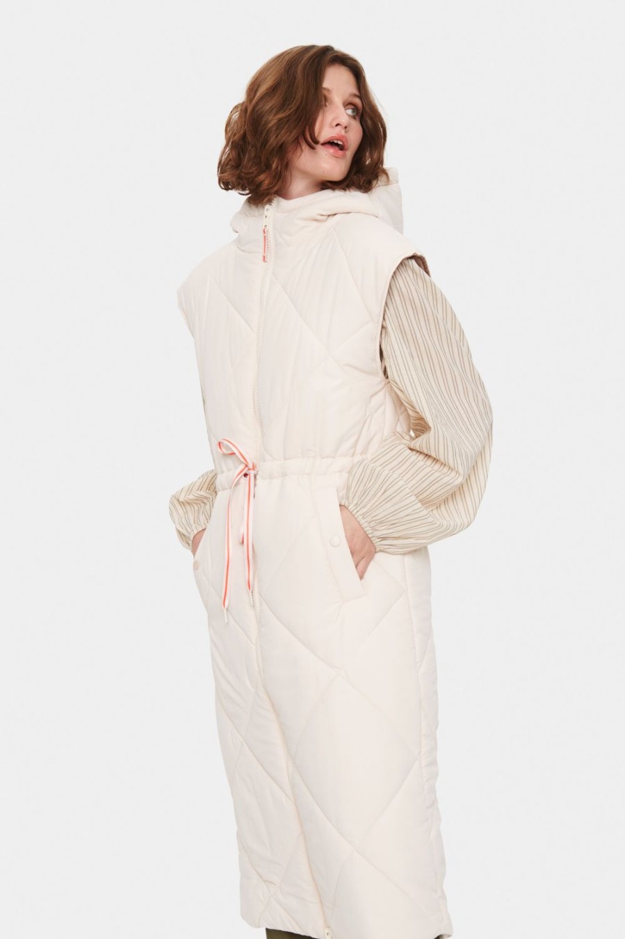 Women Saint Tropez Jackets | Simone Long Waistcoat-Creme