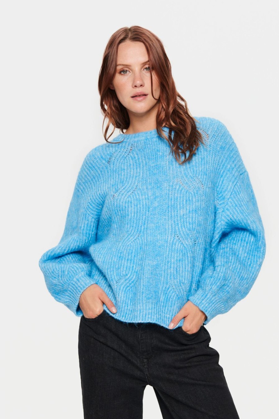 Women Saint Tropez Knitwear | Arabella Pullover-Bonnie Blue Melange