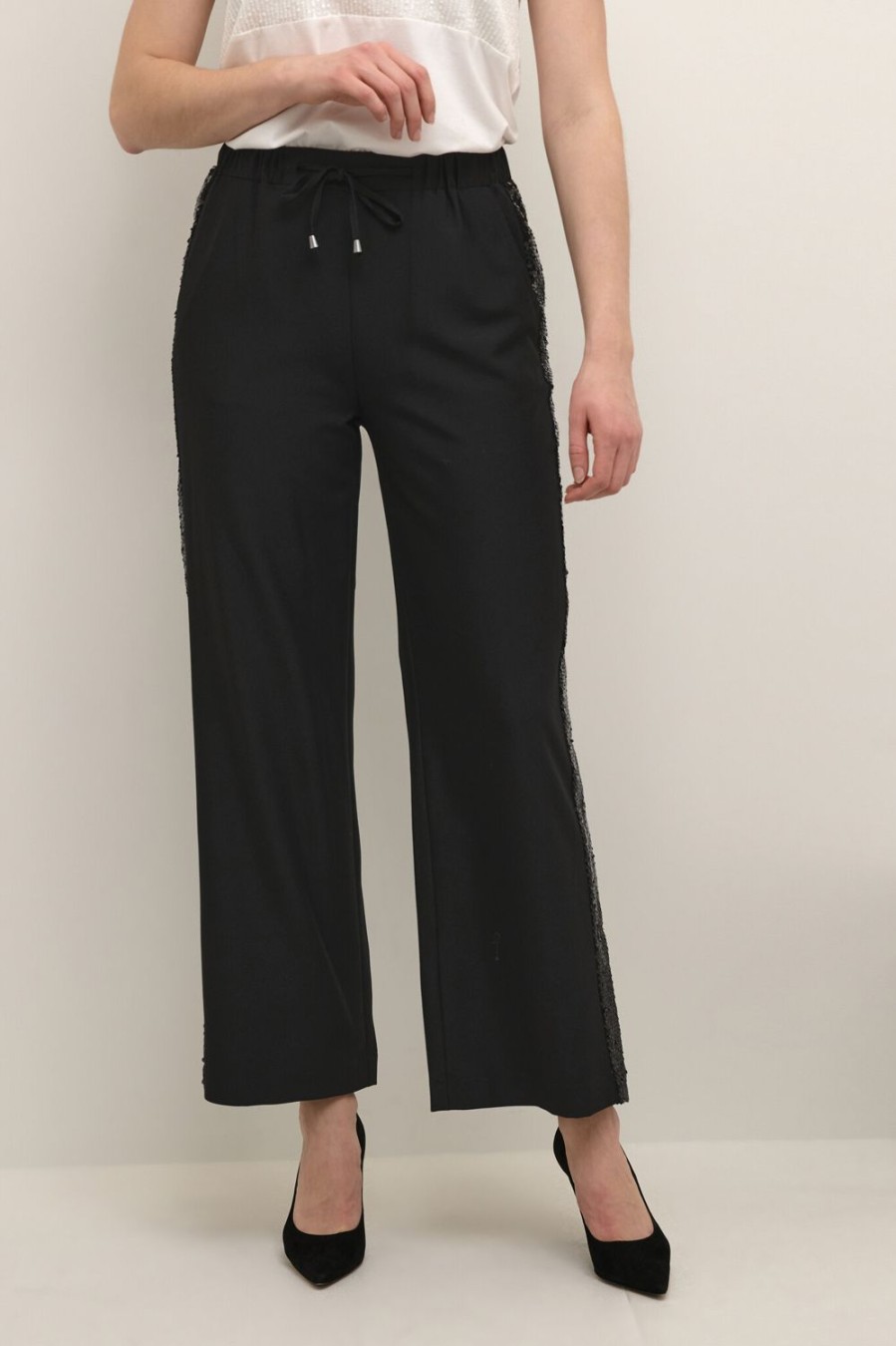 Women Culture Trousers | Chastina Sequin Pants-Black