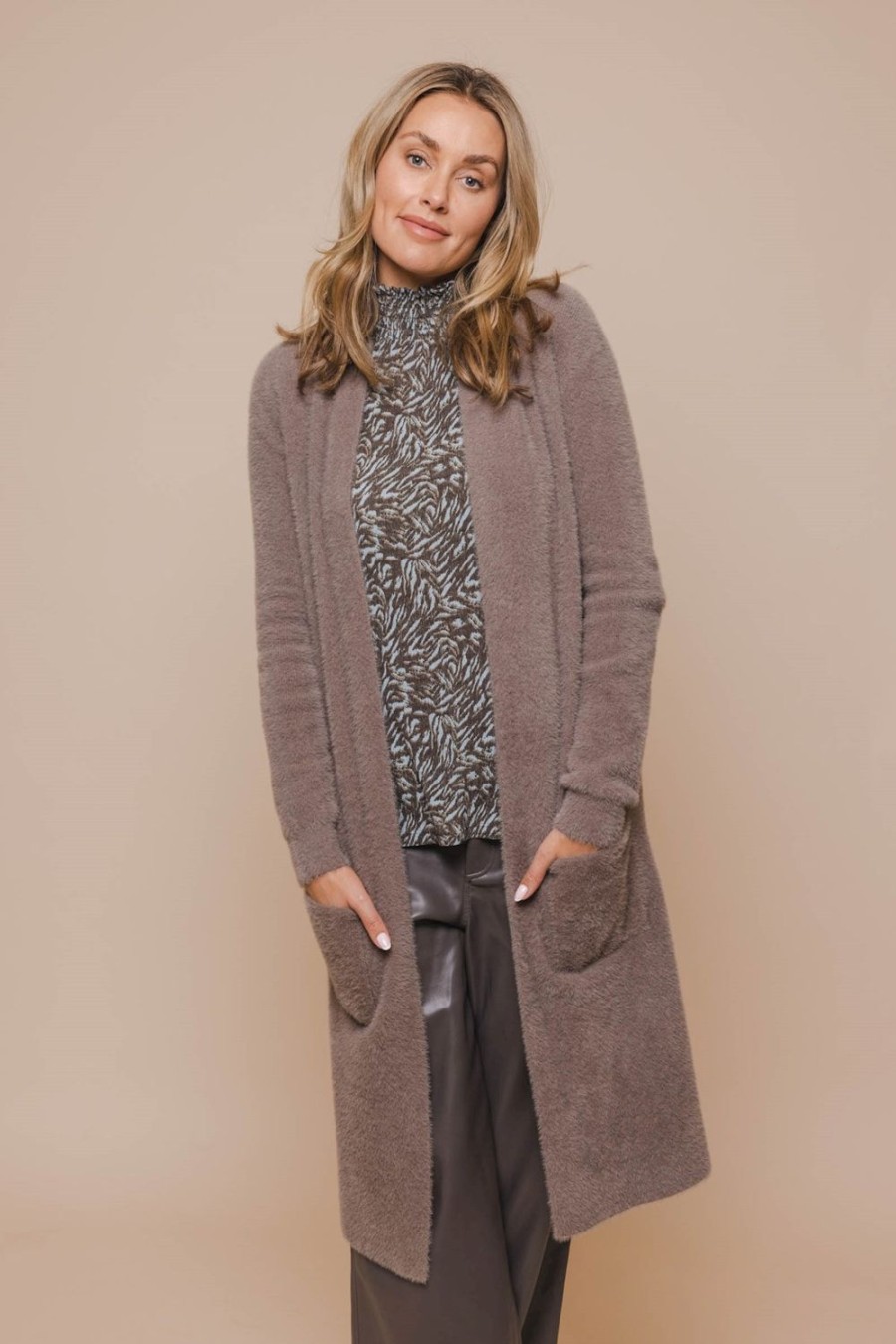 Women Rino & Pelle Jackets | Gambler Long Cardi-Taupe