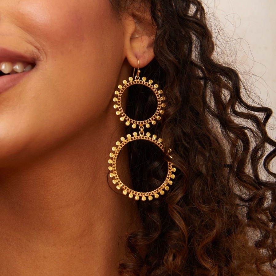 Women Ashiana Earrings | Double Sunray Earrings-Gold