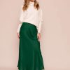 Women Suzy D Skirts | Raven Bias Cut Satin Skirt-Bottle Green