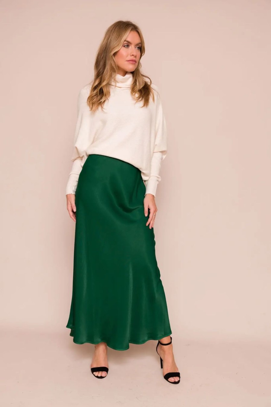 Women Suzy D Skirts | Raven Bias Cut Satin Skirt-Bottle Green