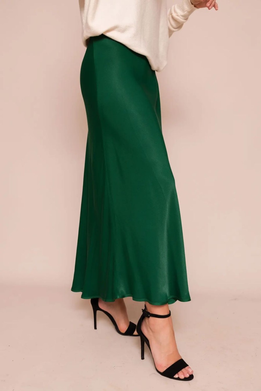 Women Suzy D Skirts | Raven Bias Cut Satin Skirt-Bottle Green