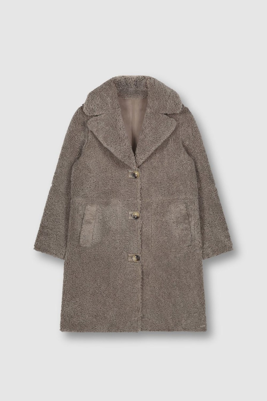 Women Rino & Pelle Coats | Aksa Reversible Teddy Long Coat-Fungi