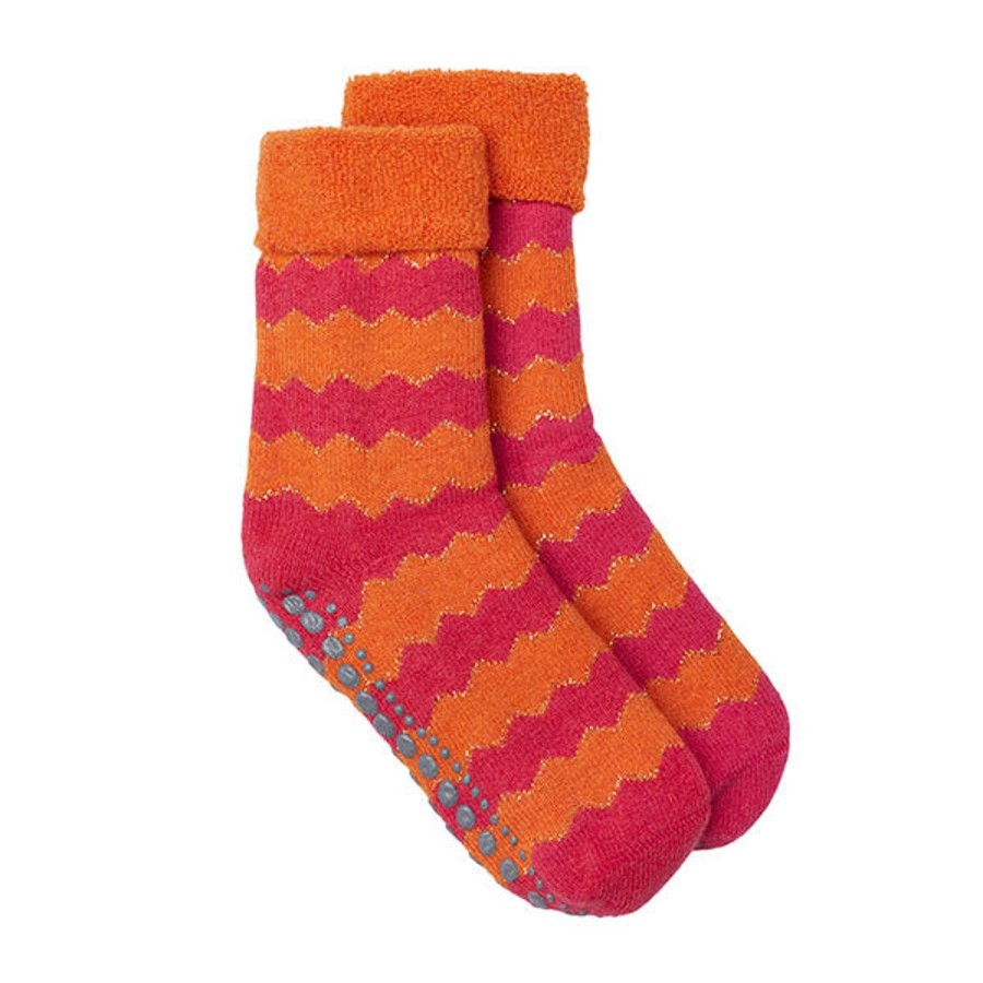 Women Somerville Socks | Slipper Sock Zigzag-Orange/Pink