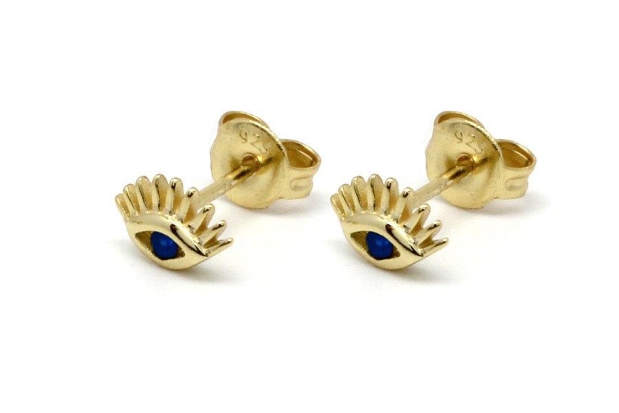 Women Boho Betty Earrings | Evie Evil Eye Sapphire Cz Stud Gold