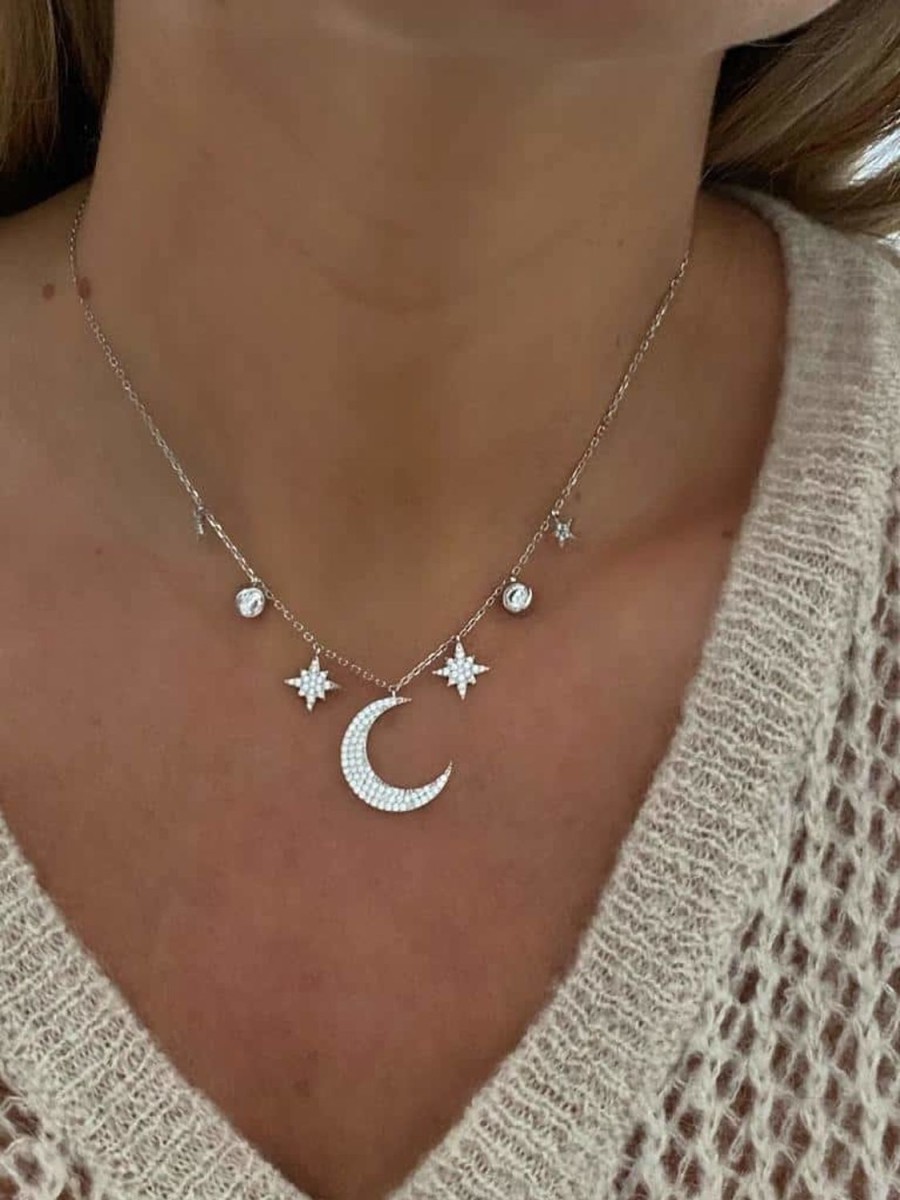 Women Icandi Necklaces | Wendy Moon Necklace-Silver