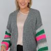 Women Doodie Stark Knitwear | Colourblock Sleeve Cardi-Dark Grey/Green/Fuchsia