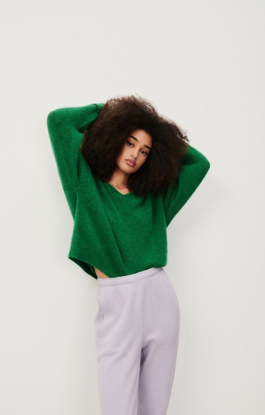 Women American Vintage Knitwear | East V-Neck Knit-Grass