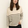 Women Culture Knitwear | Annemarie Striped Pullover-Oyster Grey