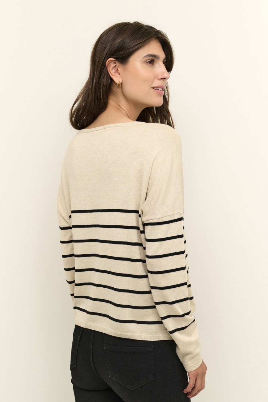 Women Culture Knitwear | Annemarie Striped Pullover-Oyster Grey