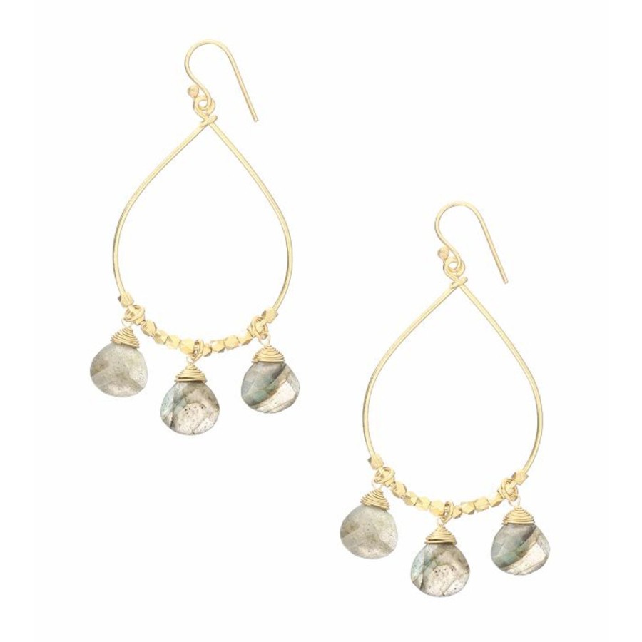 Women Ashiana Earrings | Bella Gemstone Drop Hoop Earrings-Labradorite