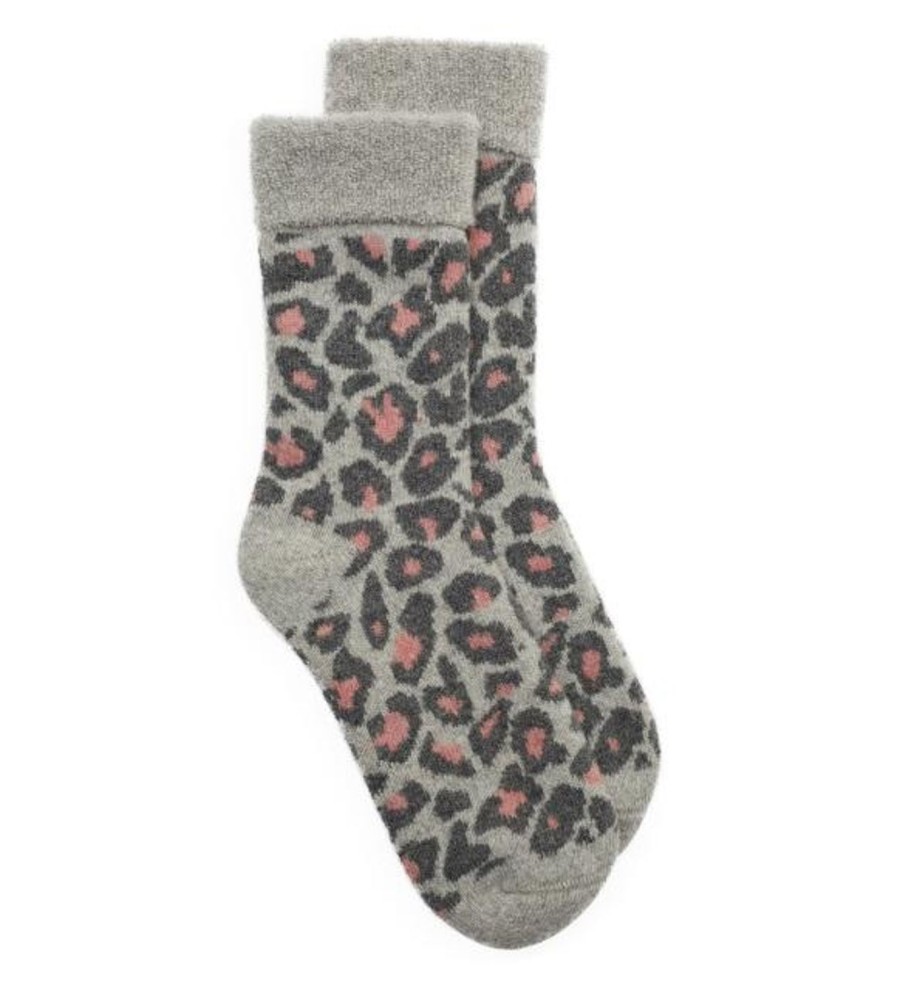 Women Somerville Socks | Slipper Socks Leopard-Grey/Pale Pink