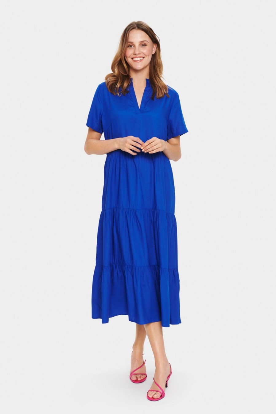 Women Saint Tropez Dresses | Eda Solid Ss Maxi Dress-Surf Blue