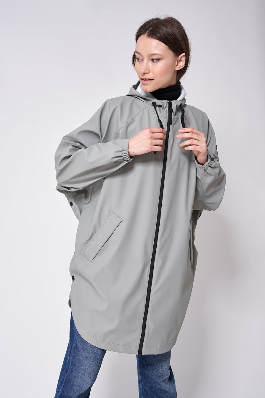 Women Tanta Coats | Sky Poncho-Forest Fog