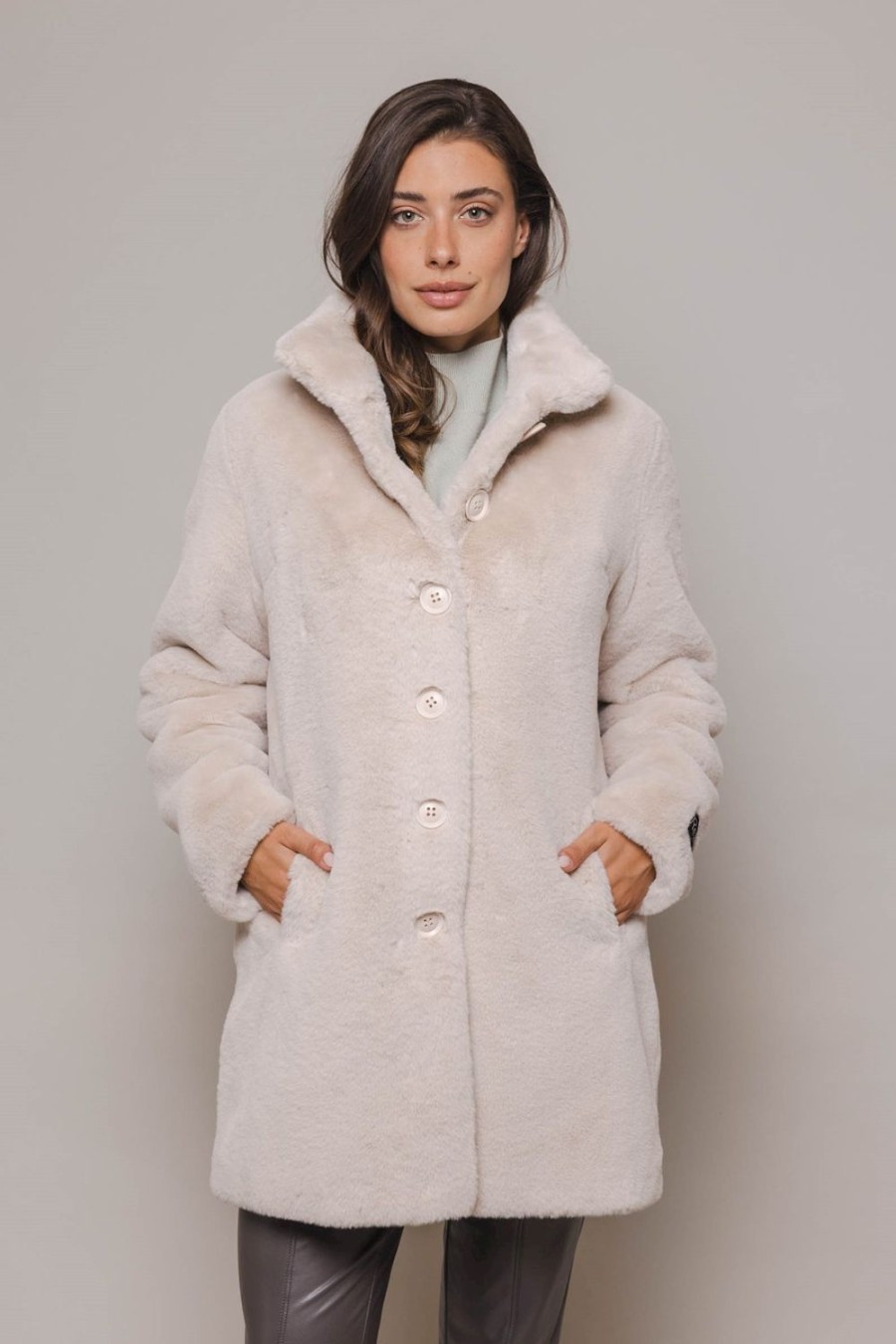 Women Rino & Pelle Coats | Nonna Faux Fur Coat-Stone